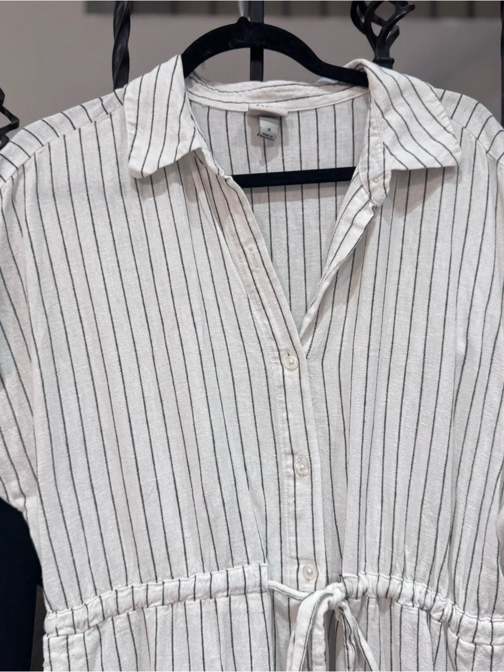a new day Black and White Striped Drawstring Shirt Dresses - Picture 2 of 8